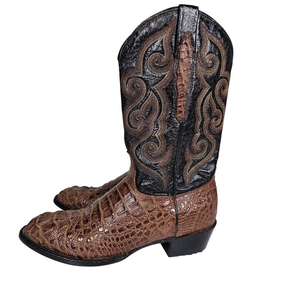 Sedona West Mens Cowboy Boots Leather Crocodile Print Cognac Brown Mens 7.5D NWT - Picture 3 of 14